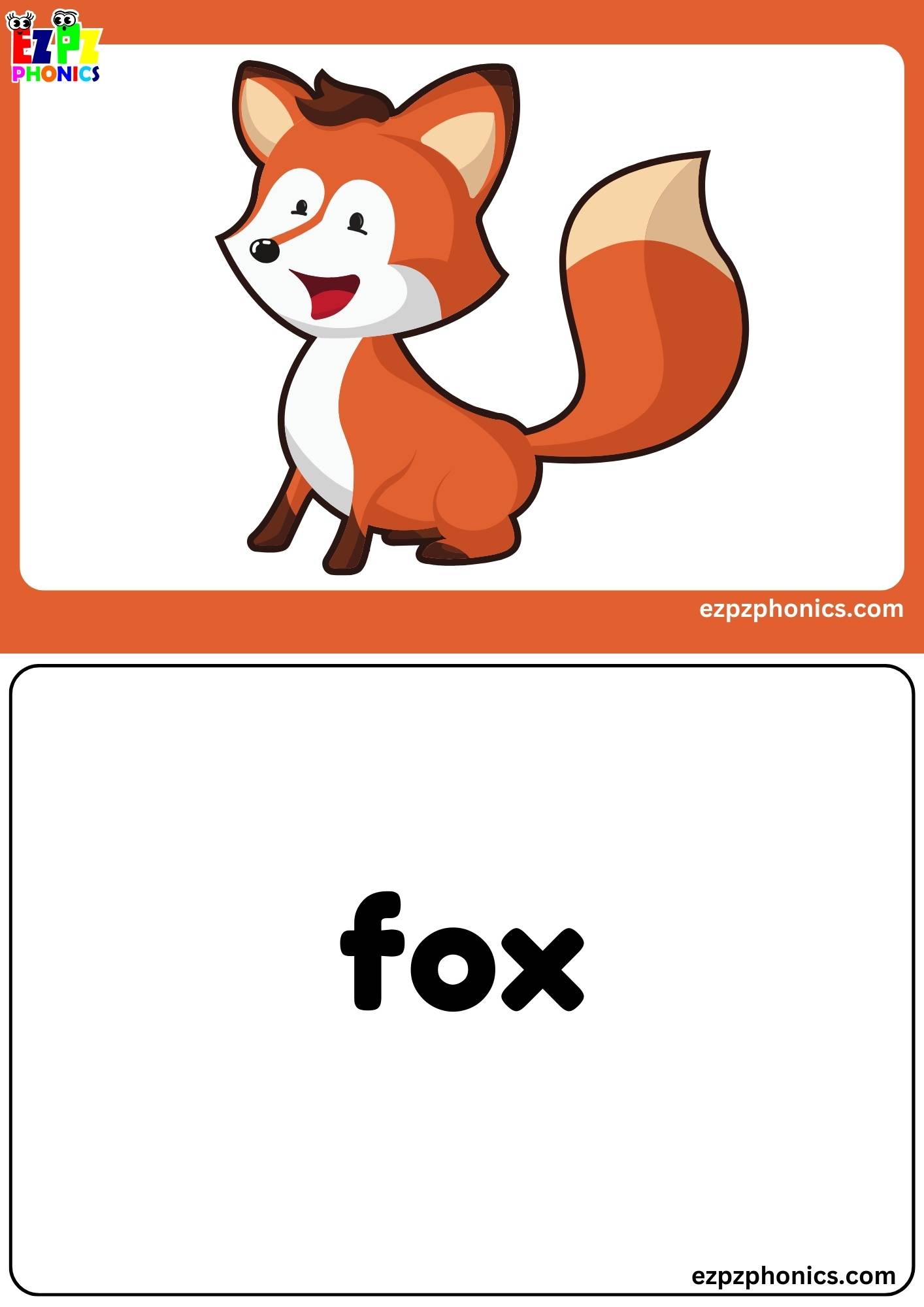 Letter F Free Kindergarten Phonics Alphabet Letter Sounds Flashcards. Words on the Back